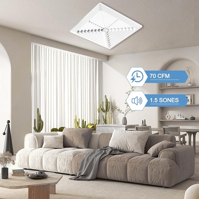 VENTECHLATION Bathroom Exhaust Fan 70CFM 2.0Sone, 3-Inch Duct, Quiet,Energy Star Certified, Easy to Install, No Attic Access Needed,Ceiling or Wall Mounted, Classic White Grille - Image 2